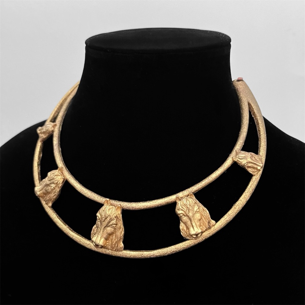 Vintage Gold Tone Open Metal Equestrian Horse Collar Necklace - Picture 2 of 4